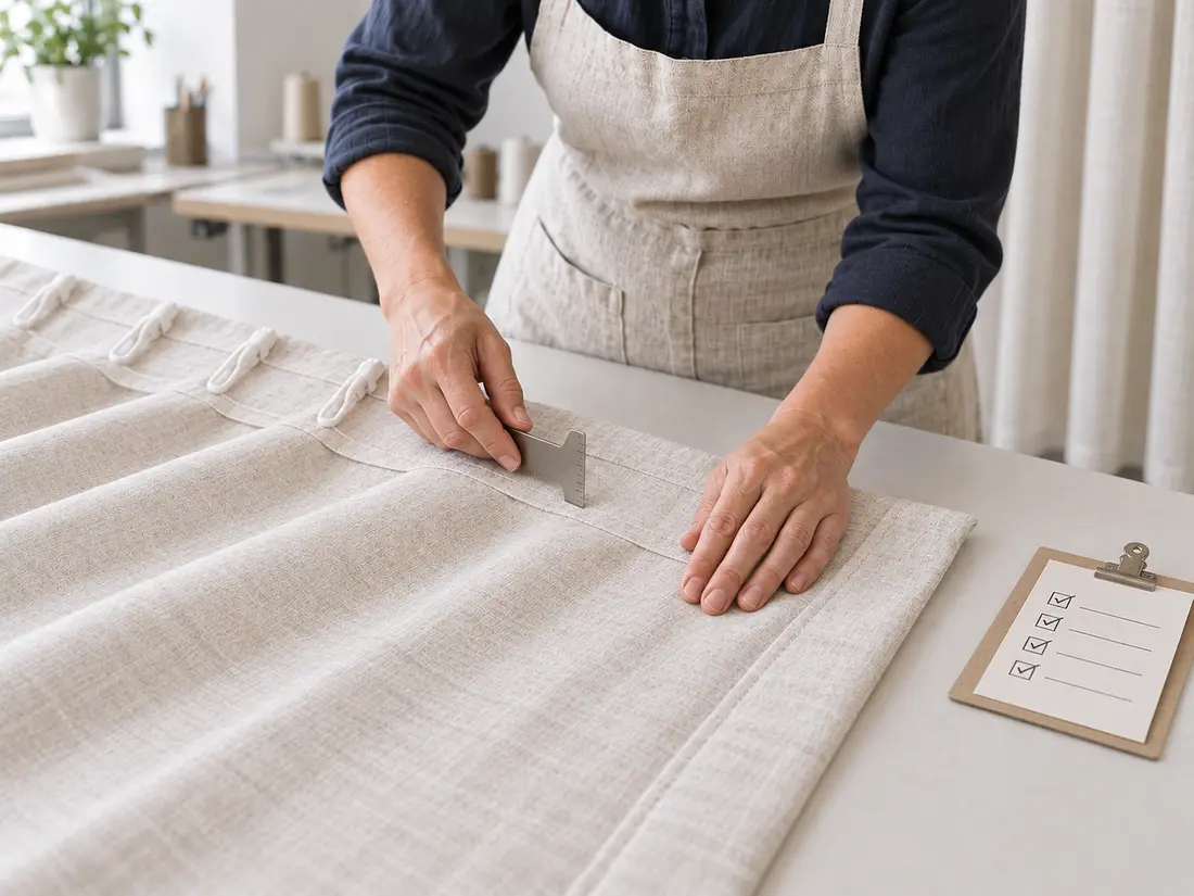 Finished curtain heading undergoing final quality inspection